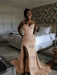 Rose Gold Sparkly Strapless Mermaid Sequined Prom Dress with Slit