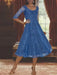 Princess A-Line Tea-Length Mother of the Bride Dress with Scoop Neck Half Sleeves Appliques and Jacket