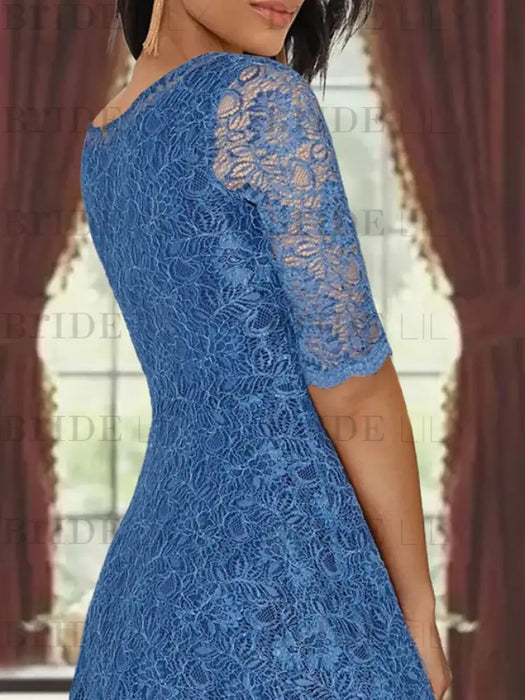 Princess A-Line Tea-Length Mother of the Bride Dress with Scoop Neck Half Sleeves Appliques and Jacket