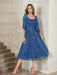 Princess A-Line Tea-Length Mother of the Bride Dress with Scoop Neck Half Sleeves Appliques and Jacket