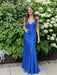 Royal Blue V-neck Beaded Satin A Line Prom Dress