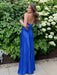 Royal Blue V-neck Beaded Satin A Line Prom Dress
