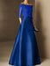Short-Sleeve Off-the-Shoulder A-Line Mother of the Bride Dress with Belt Applique