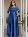 Royal Blue Plus Size Floor-Length Mother of the Bride A-Line Dress with 3/4 Sleeves Scoop Neck Bow & Sequins