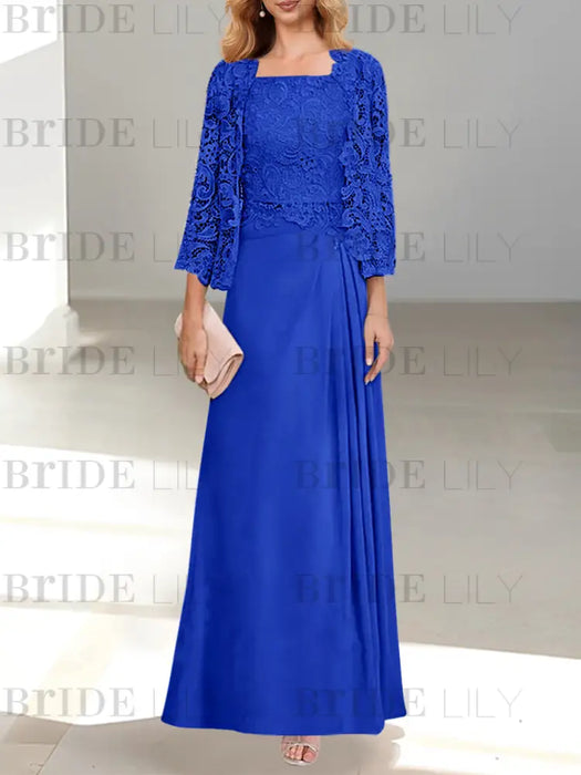 2 A-Line/Princess Scoop Mother of the Bride Dresses with Pleated & Lace Appliques Floor-Length