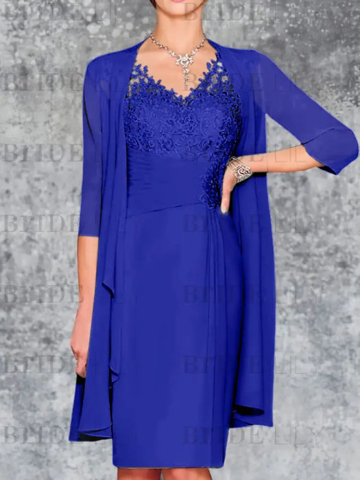 Royal Blue Knee-Length V-Neck Sheath/Column Mother of the Bride Dresses