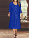 Royal Blue V-Neck Long-Sleeve Tea-Length Plus Size Mother of the Bride Dress with Jacket and Sequins