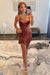 Rust Sparkly Beaded Tight Short Homecoming Dress with Fringes