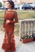 Rust Trumpet/Mermaid Bateau Long Sleeves Applique Lace Dresses - Prom Dresses