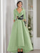 V-Neck A-Line Princess Floor-Length Mother of the Bride Dress with 3/4 Sleeves Appliques and Beading