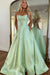 Sage Strapless Satin Prom Dress A-Line Evening Dress with Beadings
