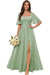 Square Neck Ruffle Sleeve Chiffon Bridesmaid Dress with Slit