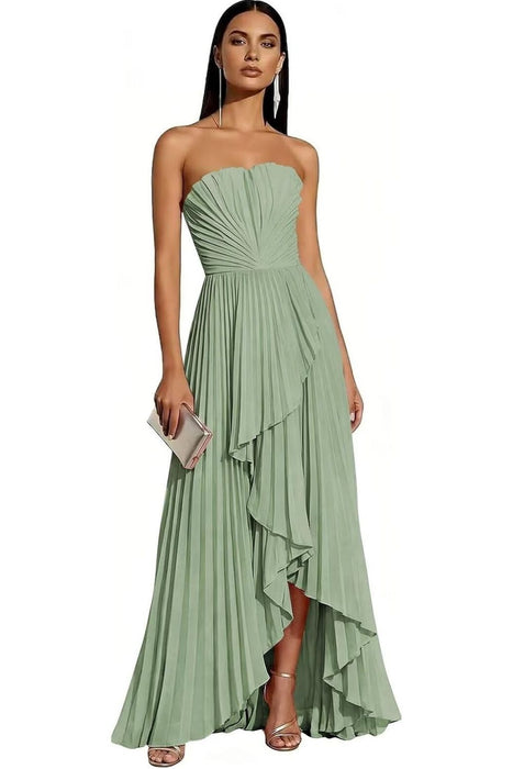 Strapless Pleated Chiffon High-Low Bridesmaid Dress