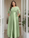 Sage Plus Size Floor-Length Mother of the Bride A-Line Dress with 3/4 Sleeves Scoop Neck Bow & Sequins