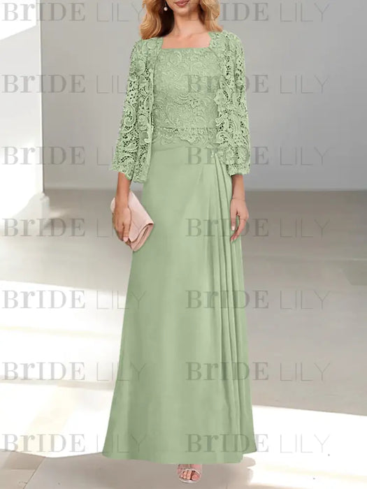 2 A-Line/Princess Scoop Mother of the Bride Dresses with Pleated & Lace Appliques Floor-Length