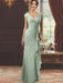V-Neck Short-Sleeve Floor-Length Sheath Dress for the Mother of the Bride with Ruffles and Appliques