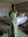 Sage Green Sparkly Strapless Mermaid Sequined Prom Dress with Slit