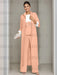 Ankle-Length Mother of the Bride Pantsuits in 3 Pieces Featuring Square Neck Jacket & Lace Appliques