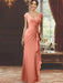 V-Neck Short-Sleeve Floor-Length Sheath Dress for the Mother of the Bride with Ruffles and Appliques