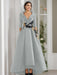 V-Neck A-Line Princess Floor-Length Mother of the Bride Dress with 3/4 Sleeves Appliques and Beading