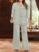 Plus Size 3-Piece Mother of the Bride Chiffon Pantsuit with V-Neck Floor-Length Jacket & Sequins