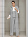 Ankle-Length Mother of the Bride Pantsuits in 3 Pieces Featuring Square Neck Jacket & Lace Appliques