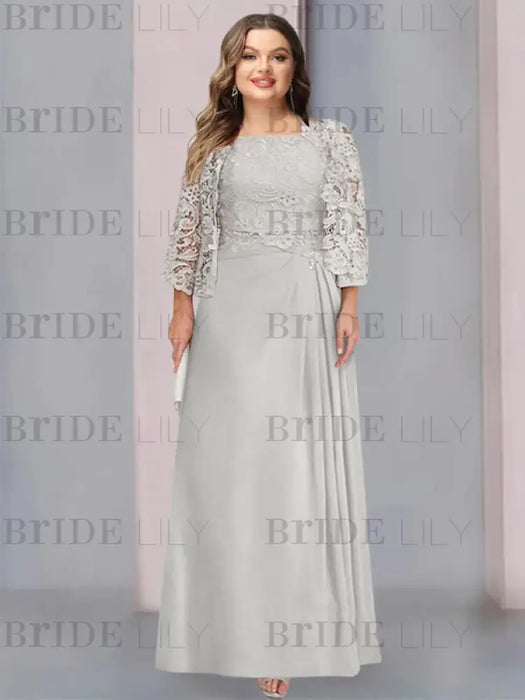 2 A-Line/Princess Scoop Mother of the Bride Dresses with Pleated & Lace Appliques Floor-Length