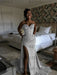 Silver Sparkly Strapless Mermaid Sequined Prom Dress with Slit