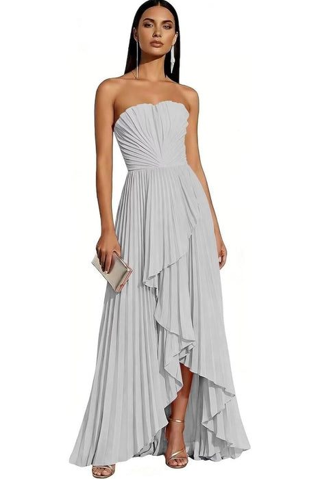 Strapless Pleated Chiffon High-Low Bridesmaid Dress