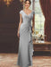 V-Neck Short-Sleeve Floor-Length Sheath Dress for the Mother of the Bride with Ruffles and Appliques