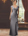 V-Neck Short-Sleeve Floor-Length Sheath Dress for the Mother of the Bride with Ruffles and Appliques