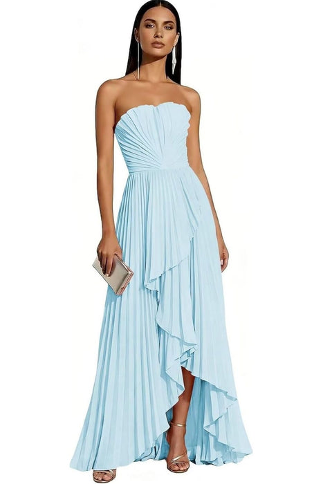 Strapless Pleated Chiffon High-Low Bridesmaid Dress