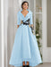V-Neck A-Line Princess Floor-Length Mother of the Bride Dress with 3/4 Sleeves Appliques and Beading