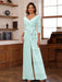 V-Neck Chiffon Jumpsuit with Ruched Detail and 3/4 Sleeves for the Mother