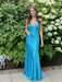 Sky Blue V-neck Beaded Satin A Line Prom Dress