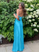 Sky Blue V-neck Beaded Satin A Line Prom Dress