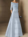 Short-Sleeve Off-the-Shoulder A-Line Mother of the Bride Dress with Belt Applique