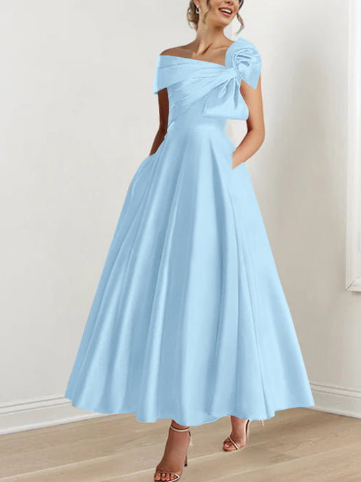 Off-the-Shoulder Sleeveless A-Line Princess Ankle-Length Mother of the Bride Dress with Bow(s)