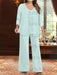 Plus Size 3-Piece Mother of the Bride Chiffon Pantsuit with V-Neck Floor-Length Jacket & Sequins
