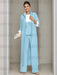 Ankle-Length Mother of the Bride Pantsuits in 3 Pieces Featuring Square Neck Jacket & Lace Appliques