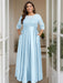 Light Blue Plus Size Floor-Length Mother of the Bride A-Line Dress with 3/4 Sleeves Scoop Neck Bow & Sequins