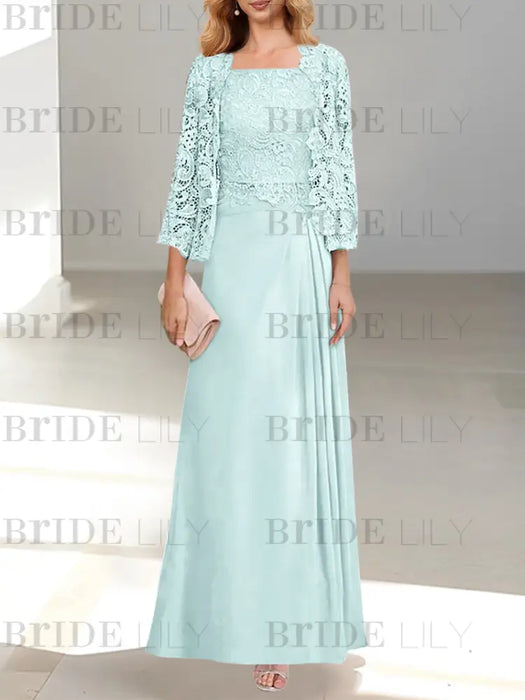 2 A-Line/Princess Scoop Mother of the Bride Dresses with Pleated & Lace Appliques Floor-Length