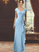 V-Neck Short-Sleeve Floor-Length Sheath Dress for the Mother of the Bride with Ruffles and Appliques