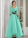 V-Neck A-Line Princess Floor-Length Mother of the Bride Dress with 3/4 Sleeves Appliques and Beading