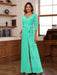 V-Neck Chiffon Jumpsuit with Ruched Detail and 3/4 Sleeves for the Mother