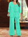 Plus Size 3-Piece Mother of the Bride Chiffon Pantsuit with V-Neck Floor-Length Jacket & Sequins