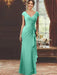 V-Neck Short-Sleeve Floor-Length Sheath Dress for the Mother of the Bride with Ruffles and Appliques