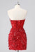 Sparkly Red Strapless Tight Short Corset Homecoming Dress with Sequins