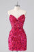 Sparkly Fuchsia Strapless Tight Short Corset Homecoming Dress with Sequins