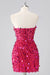 Sparkly Fuchsia Strapless Tight Short Corset Homecoming Dress with Sequins